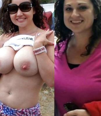 Esposas de todos los días vestidas y desnudas mostrando la parte superior y las tetas afuera