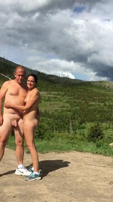 couple hiking nude