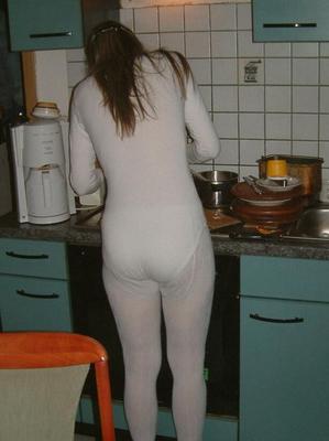 drunken and horny in white woolen tights / pantyhose