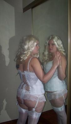 Crystal in her white corset