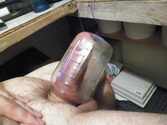 Pumping my dick in a jar in a car