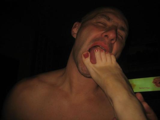 Husband-whore licks my feet!