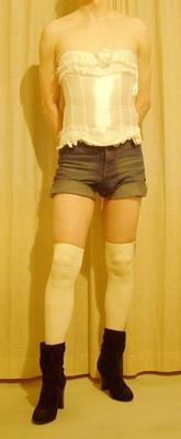 Me in White Corsage, Overknee Socks and Velvet Boots