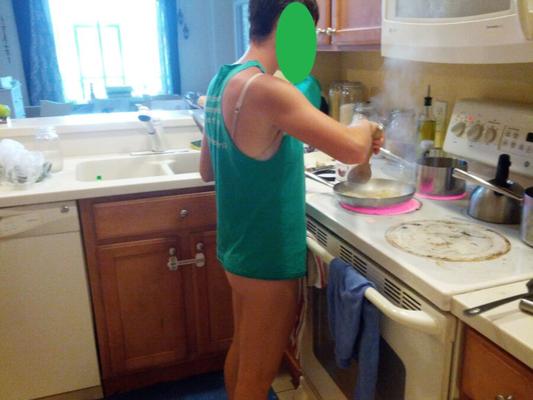 My girl cooking in her thong