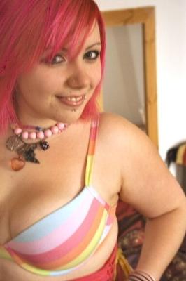 Chubby pink haired teen