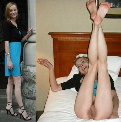 Skinny whore dressed undressed before and after