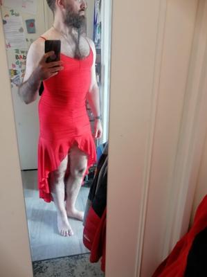 Dressed in my wife&#;s slutty red dress