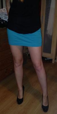 gf in slutty blue miniskirt for the office - PLS COMMENT