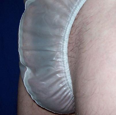 me in white plastic panties