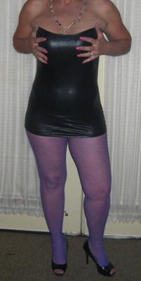 wife black dress purple pantyhose